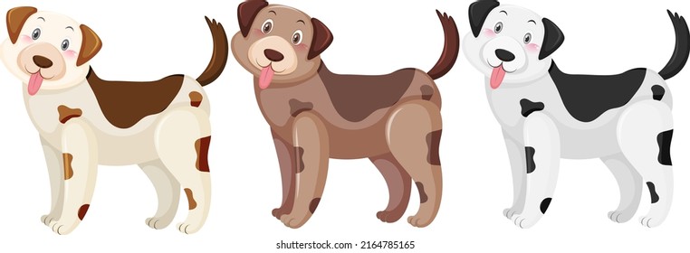 Three dogs with brown and black colored spots marked illustration