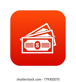Three dollar bills icon digital red for any design isolated on white vector illustration