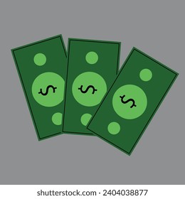 three dollar bills on a gray background