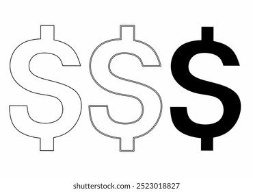 three dollar symbols in a row. The first two are outlined without filling, while the third is solid black. The background is white, and the design looks simple and clean.