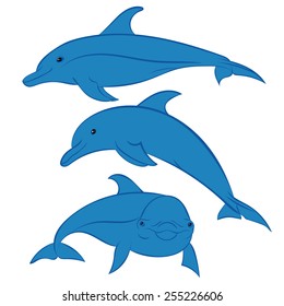 Three dolphins, sketch on white background.