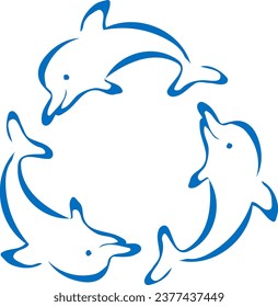 Three dolphins that appear to be dancing in a circle