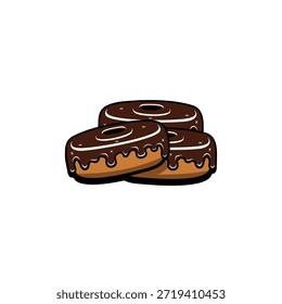 três rosquinhas com ilustração de vetor de chocolate derretido