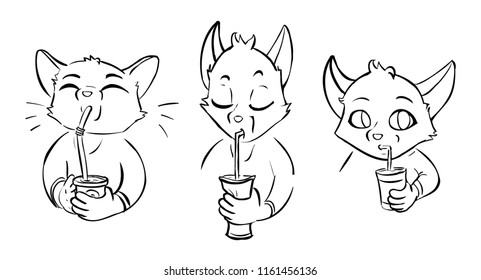 Three doodle brothers fox drink juice
