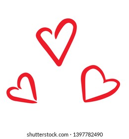 Three doodle hearts on a white background. 