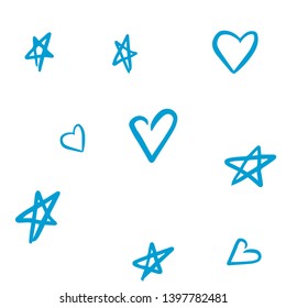 Three doodle stars and heart on a white background. 