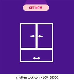 Three Door Closet Vector Icon, The outlined symbol of cupboard on colorful background. Simple, modern flat vector illustration for mobile app, website or desktop app  