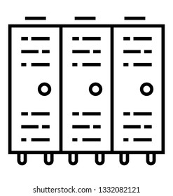 Three door cupboard, locker room line icon 