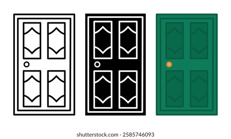 Three Door Styles: Line Art, Silhouette, and Full Color