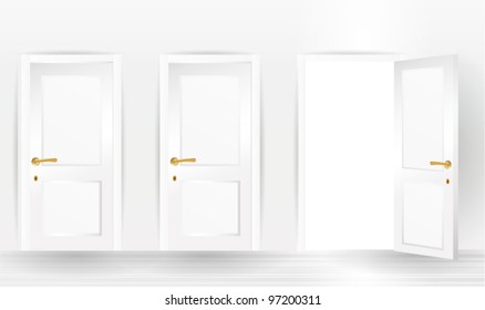  Three Doors, One Open And Two Closed