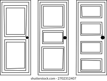 Tres puertas se muestran en una fila, cada una con un diseño de panel diferente.