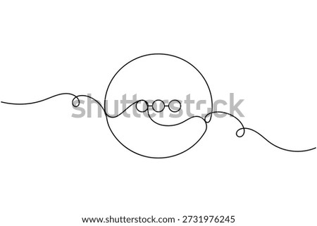 Three dots and more options icon inside a circle frame continuous one line drawing on white background minimalist ellipsis and menu dots symbol outline vector illustration
