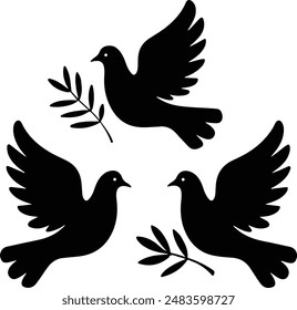 three doves of peace icons in vector flying pigeon
