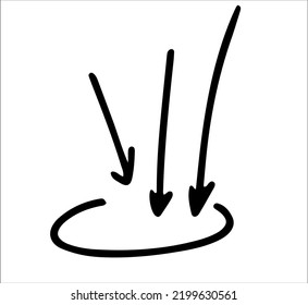 Three down arrows. Black and white sketch, logo, clipart, icon, icon, template. Isolated object on a white background. Vector image.