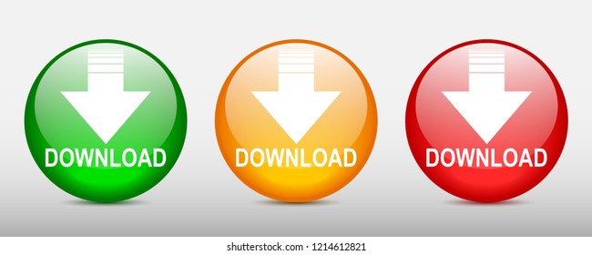 Three download button illustration with down arrow icon isolated. Load symbol. Flat design – stock vector