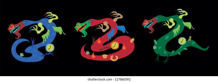 Three dragon on a black background.