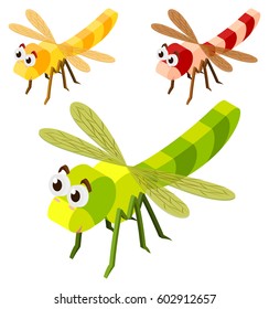 Three dragonflies in 3D design illustration