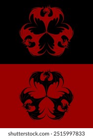 three dragons symbol, red black color design