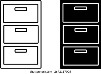 Três gaveta preenchimento ícone gabinete preto branco