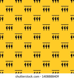 Three dried fish hanging on a rope pattern seamless vector repeat geometric yellow for any design