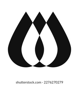 Three droplet shapes, negative space icon. An arrangement of drop symbols. Isolated on a white background.