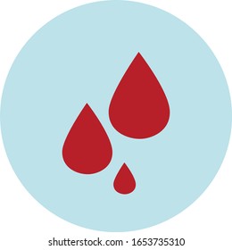 Three drops of blood flat icon illustration. Blue and red. Donor vector icon