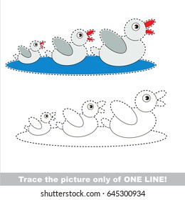 Three Ducks. Dot to dot educational game for kids. trace only of one line.