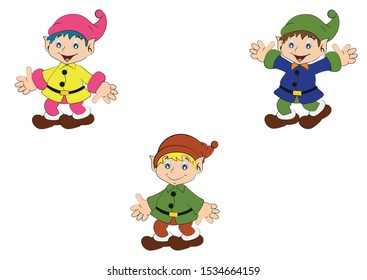 Three Dwarfs in different positions. Clipart Dwarf