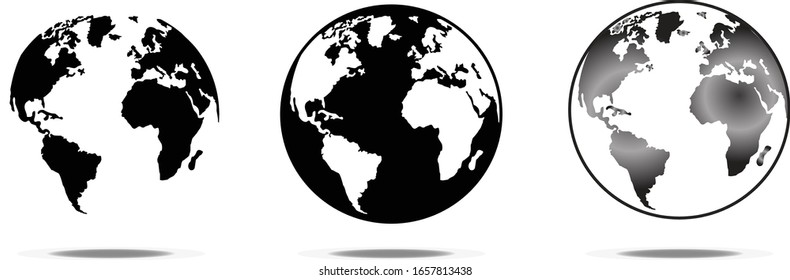 Three Earth Globe With Shadow And Gridient