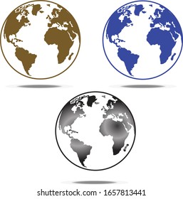 Three earth globe with shadow and gridient
