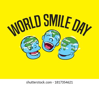 Three Earth Heads are Laughing Celebratingly World Smile Day Vector Illustration