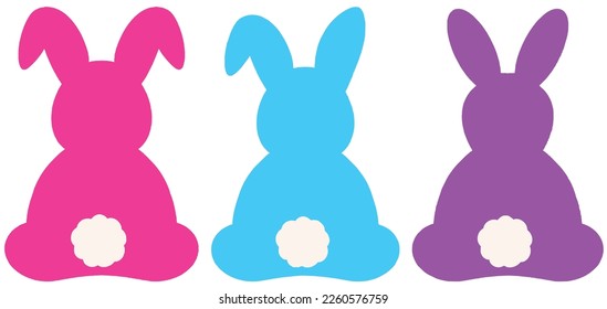 Three Easter Bunnies Vector Bunny Vectors EPS on White Background