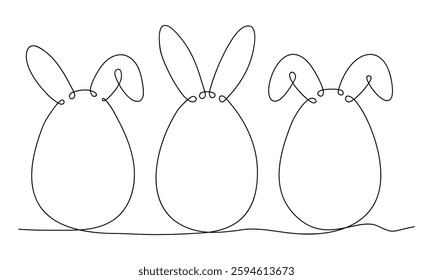 Three Easter eggs with bunny ears in one continuous line
