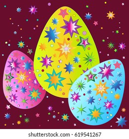 Three Easter eggs on a claret background