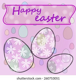 three Easter eggs on a pink background from eggs