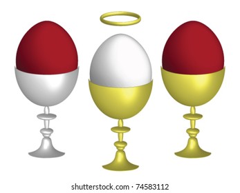 Three easter eggs on stands
