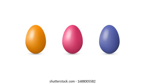 Three easter eggs with texture on white background. Vector isolated illustration with set icons of color eggs. For web design, banners, greeting cards, posters, decorating storefront, wrapping.