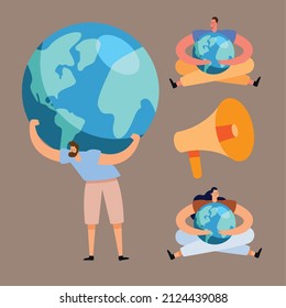 three ecologists activists group characters