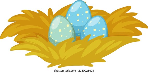 Three eggs on nest on white background illustration