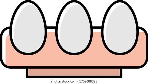 Three Eggs in Tray,  Packing Concept, Egg Vector Icon Design, Foodie and gourmet Symbol on white background