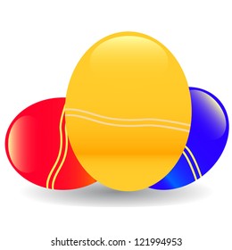 Three eggs of various colors for Easter