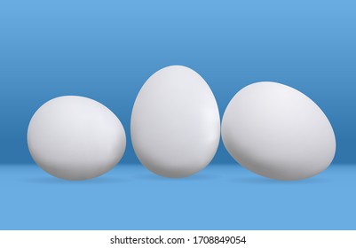 Three eggs vector illustration. White chicken eggs