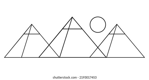 Tres antiguas pirámides egipcias de giza son la tumba del faraón egipcio con un diseño de icono vectorial de contorno de fondo blanco.