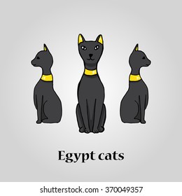 Three egypt black cats. Vector illustration