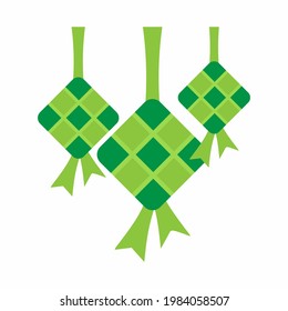 Drei eidige Diamanten oder grünes Ketupat-Flachelement mit grüner Farbe einzeln auf weißem Hintergrund