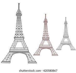 Three Eiffel tower on white background
