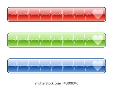 Three EKG buttons in various colors