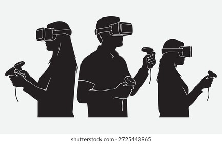 Tres ancianas que utilizan el arte monocromático del Clip de los vidrios de la realidad virtual