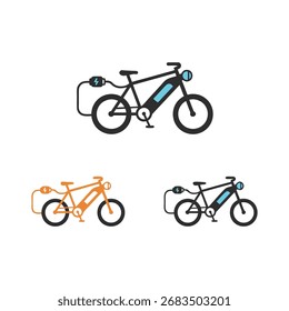 Three electric bikes are displayed in different colors, each connected to a charging cable, showcasing the electric nature of the bicycles.