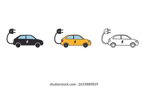 Three Electric Car Icons In Vector Art Style